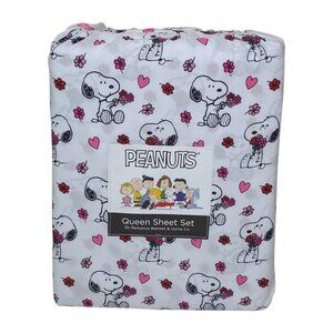 Peanuts Snoopy Hearts & Flowers Queen Sheet Set By Berkshire Valentines
